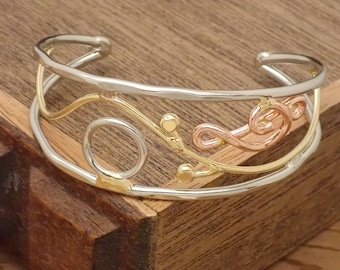 Statement Treble Clef Cuff Bracelet in Bronze, Copper, & Silver