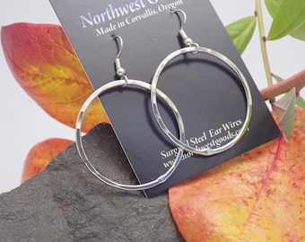 Silver Hammered Hoop Earrings