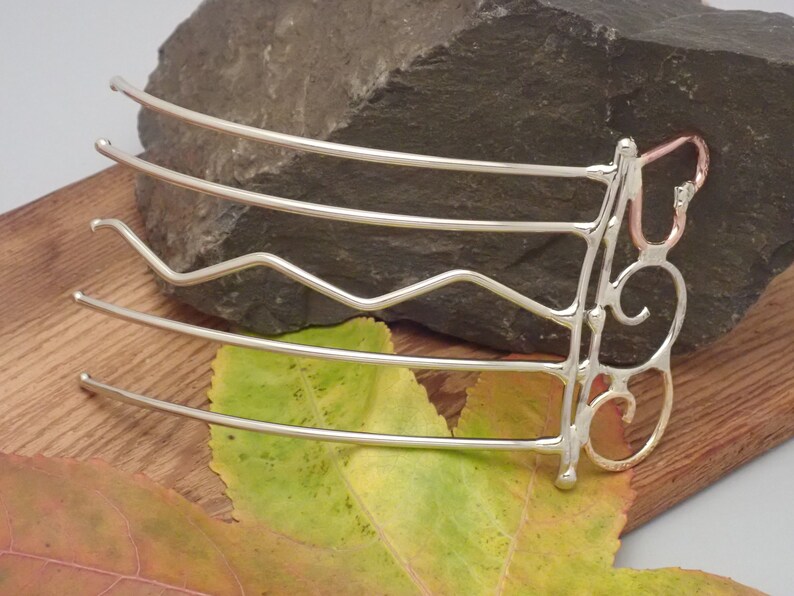 Bronze Copper /& Silver Heart Hair Comb Hair Pin Hair Fork Hair Stick