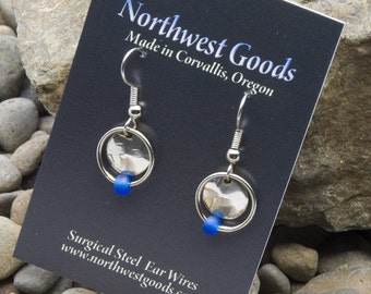 Nickel Silver and Blue Bead Earrings