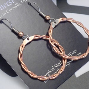 Handmade Copper Twisted Hammered Hoop Earrings