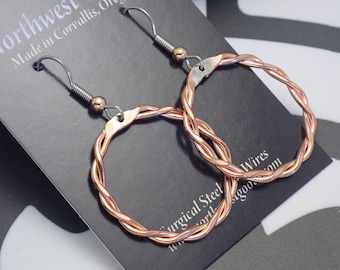 Copper Twisted Hammered Hoop Earrings