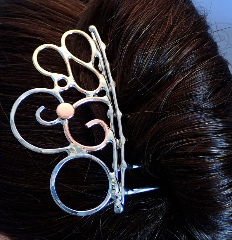 Bronze Copper /& Silver Heart Hair Comb Hair Pin Hair Fork Hair Stick