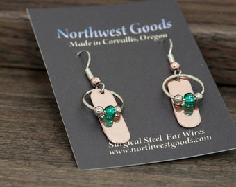 Copper Dangle Earrings with Teal Glass Beads