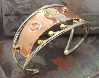 Bronze, Copper, & Silver Statement Cuff Bracelet