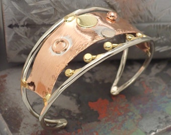 Handmade Bronze, Copper, & Silver Statement Cuff Bracelet