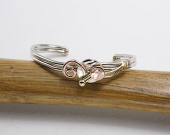 Handmade Abstract Cuff Bracelet in Bronze, Copper, and Silver