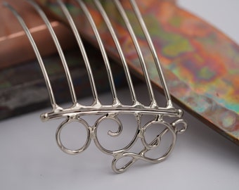 Silver Treble Clef Hair comb, hair stick, hair pin, hair fork in silver, bronze, and copper