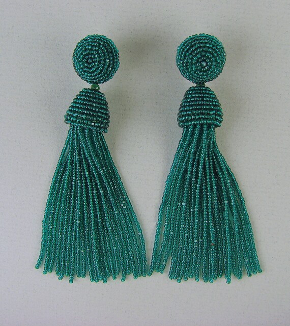 Tassel Earrings Beaded Tassels Emerald green beaded tassels | Etsy
