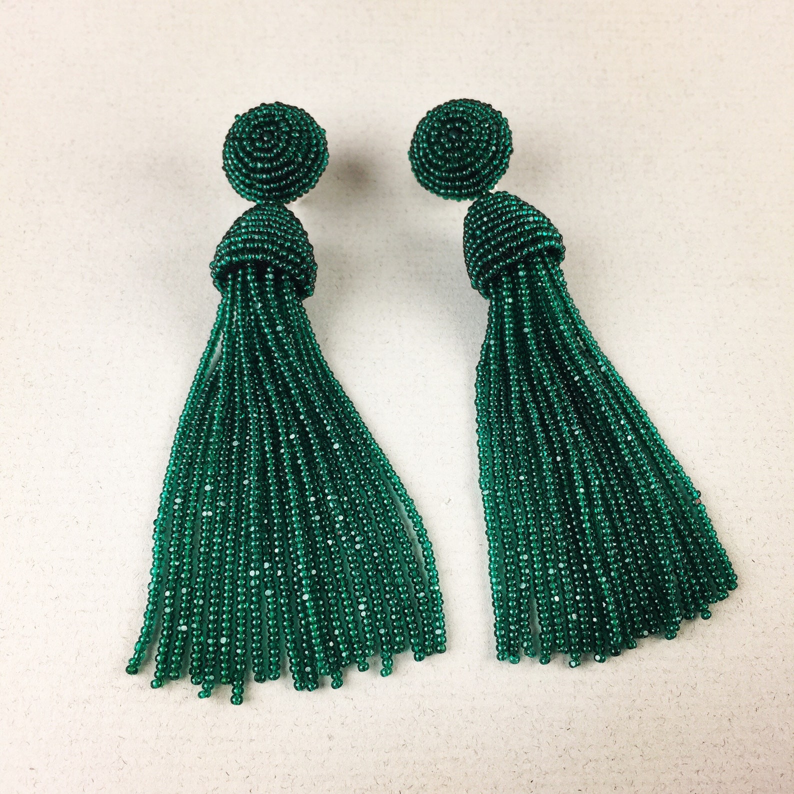 Tassel Earrings Beaded Tassels Emerald green beaded tassels Etsy