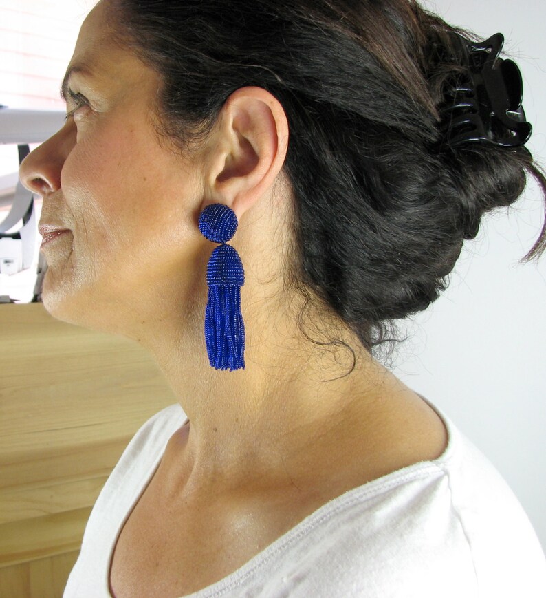 Tassel earrings cobalt tassels large blue tassels blue Etsy