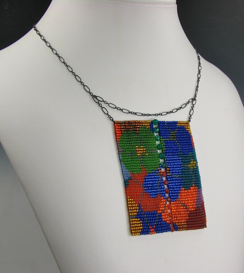 Beaded Necklace California Poppies loom work necklace loom Etsy