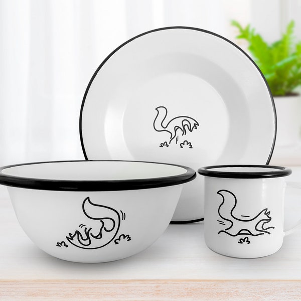 Enamel children's tableware, cup, bowl, plate, 3-piece, without harmful substances, without plastic, for boys and girls