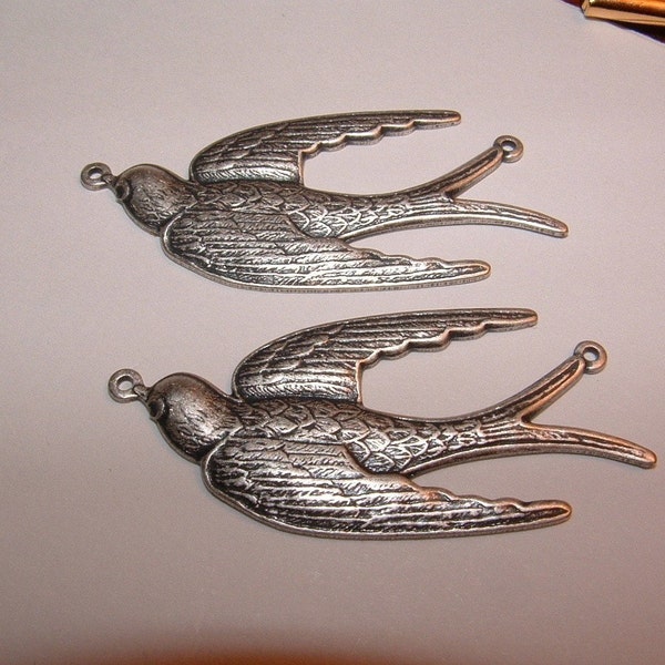 4 swallow sparrow bird pendants made of sterling silver plated over brass (made in the USA)