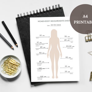 Minimalist Body Measurement Chart Planner, sewist notebook, Female Body Template, Fashion Project Organizer, Digital Sewing Planner, PDF