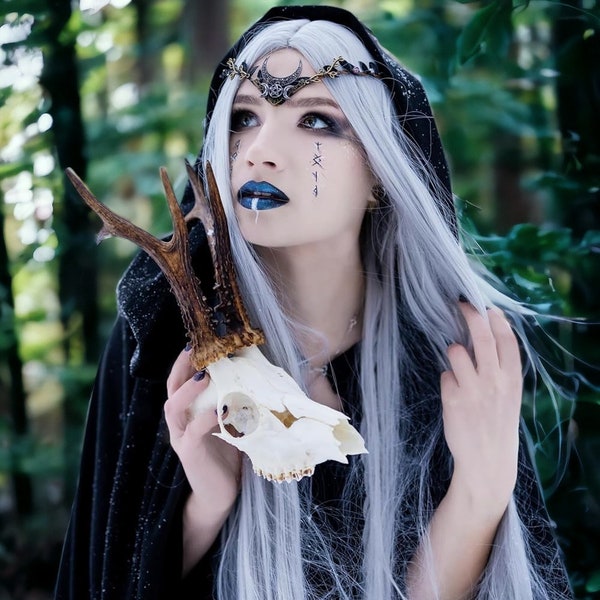 Moon Elven Crown Handmade Black Woodland Crown Leaf Dark Elf Headpiece Floral Forest Tiara Fairy Moon, Cosplay Accessories