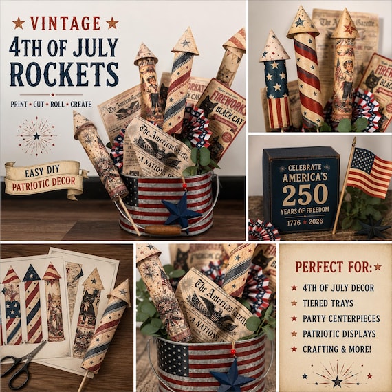 Vintage Americana Rocket Craft Kit | Patriotic 4th of July Decor (Digital Download)