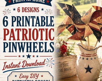 Cataventos Patrióticos para Imprimir, 6 Designs Vintage Americanos (Download Digital)
