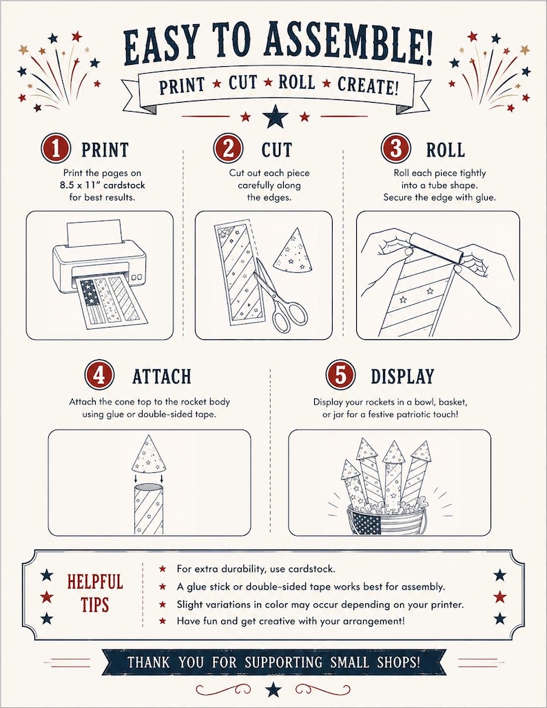 DIY printable Americana party decor with vintage fireworks posters patriotic newspapers and rocket crafts