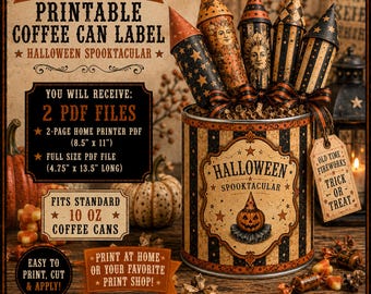 Vintage Halloween Spooktacular Coffee Can Wrap Printable (Digital Download)