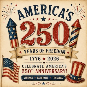 America 250 printable decoration kit with vintage inspired rockets fireworks labels and newspaper prints