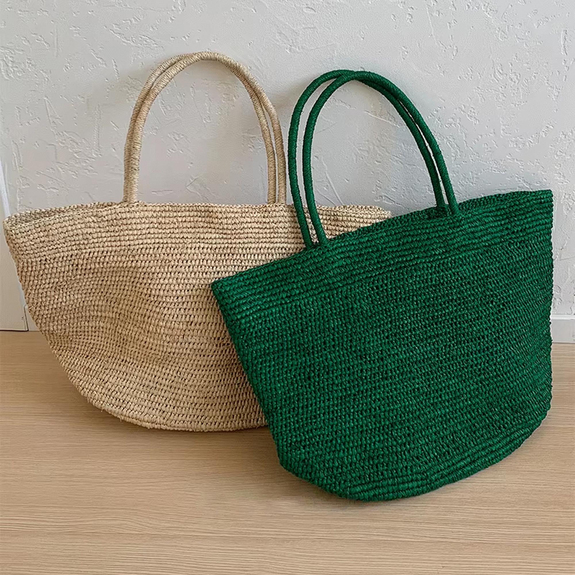 Large Raffia Tote Bag, Green Raffia Beach Tote Bag, Vacation Tote Bag ...
