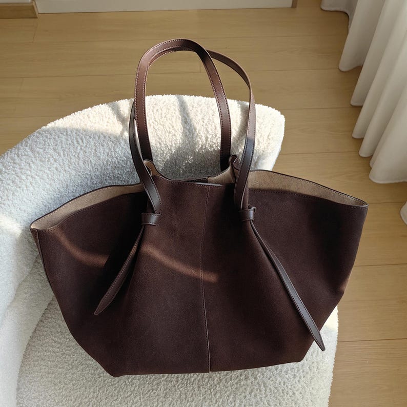 Unstructured Bags Suede Leather Tote Bag, Luxury Suede Women's Underarm Bag, Elegant Tote ...