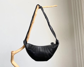 Lambskin Shoulder Bag, Leather Croissant Bag, Luxury Crossbody Bag