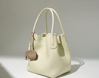 Elegant Leather Bucket Bag, Small Tote Bag For Women, Minimal Top Handle Bag