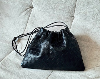 Soft Woven Tote Bag, Leather Shoulder Bag, Leather Underarm Bag For Women, Woven Hobo Bag