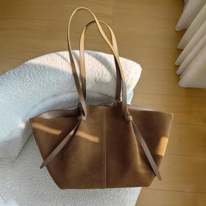 Suede Leather Tote Bag, Luxury Suede Women&#39;s Underarm Bag, Elegant Tote Bag, Minimalist Commuter Bag