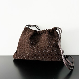 Suede Woven Shoulder Bag, Leather Underarm Bag For Women, Suede Leather Bag, Woven Hobo Bag