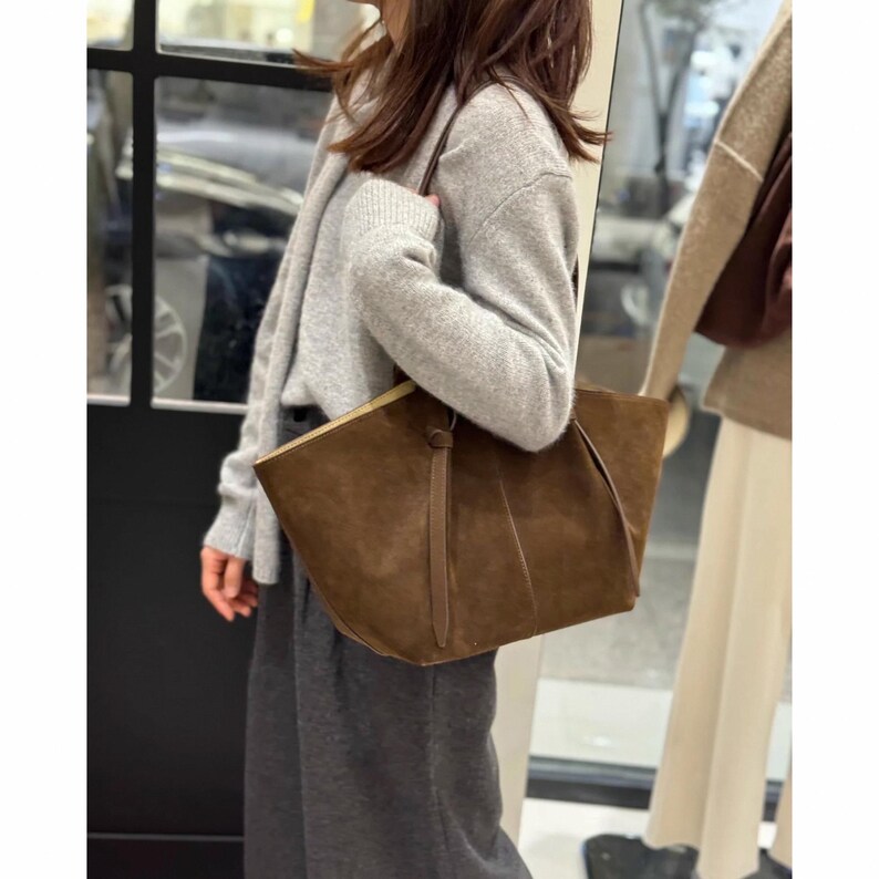 Unstructured Bags Suede Leather Tote Bag, Luxury Suede Women's Underarm Bag, Elegant Tote ...