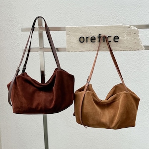 Suede Leather Shoulder Bag, Luxury Suede Women&#39;s Underarm Bag,  Suede Tote Bag, Minimalist Commuter Bag