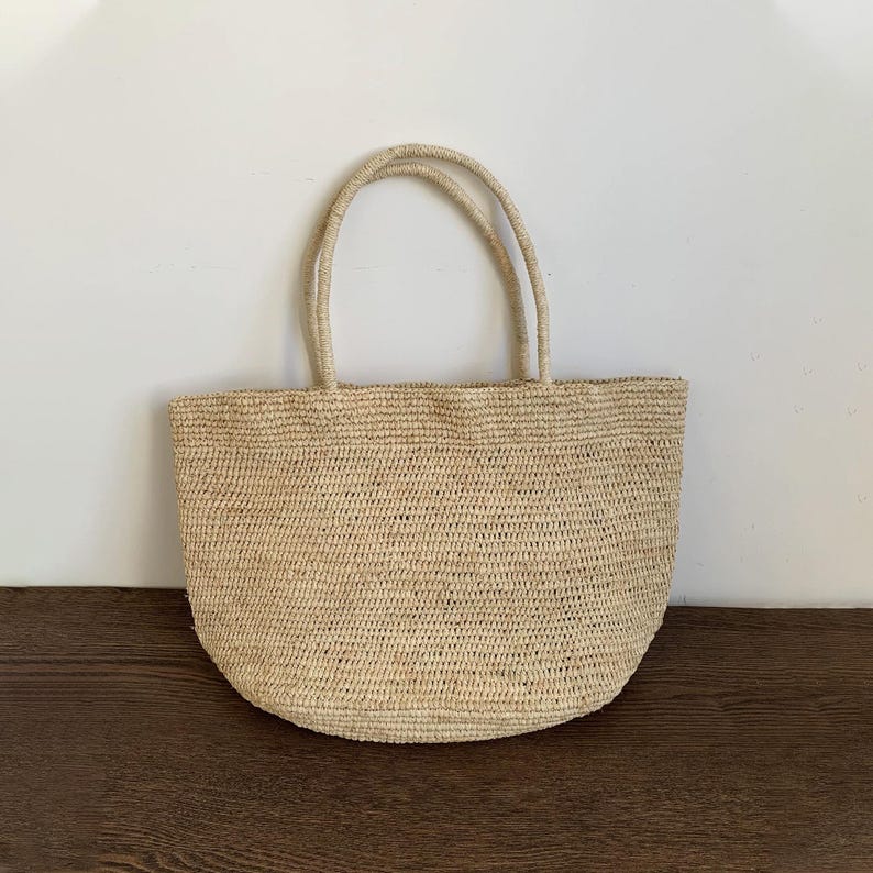 Large Raffia Tote Bag, Green Raffia Beach Tote Bag, Vacation Tote Bag, Minimal Straw Tote Bag Natural