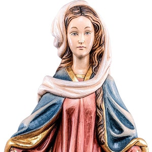 Protective Madonna, wooden sculpture from Val Gardena. The statue is carved from maple wood and painted by hand
