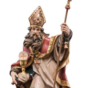 statue of saint norbert wooden sculpture from Val Gardena. The statue is carved in maple wood and hand painted