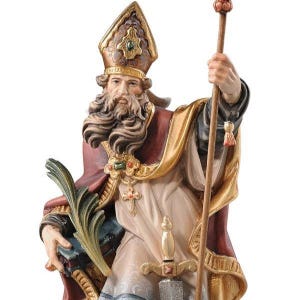 statue of Saint Kilian, wooden sculpture from Val Gardena. The statue is carved in maple wood and hand painted