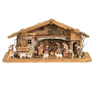 14-piece wooden nativity scene figurine set with hut, royal series