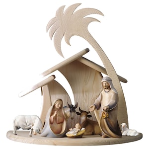 9-piece wooden nativity scene figurine set with hut, comet nativity scene series
