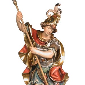 statue of saint george, wooden sculpture from Val Gardena. The statue is carved in maple wood and hand painted