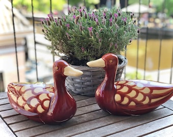 ビンテージ　人形　アヒル　カモ　陶器　置物　インテリア　工芸品　A2946 イタリア製陶器の動物の置物、アヒル、陶器、手描き、イタリア製