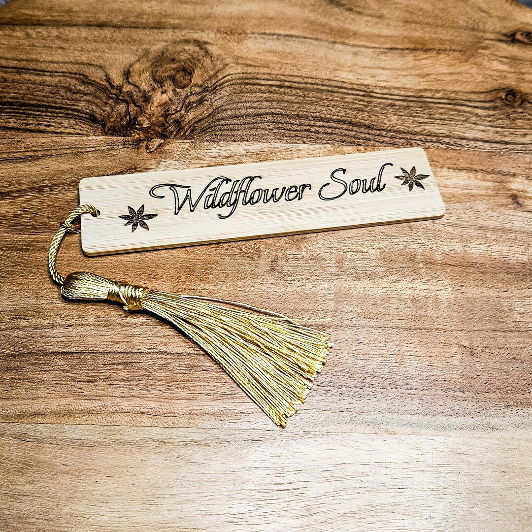 Bamboo Bookmark Wildflower Soul Flower Laser Engraved Wooden Bookmark ...