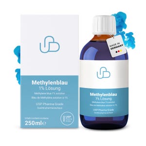 Metylenblåttlösning 1 %, USP-kvalitet 250 ml, tillverkad i Tyskland, metylenblått