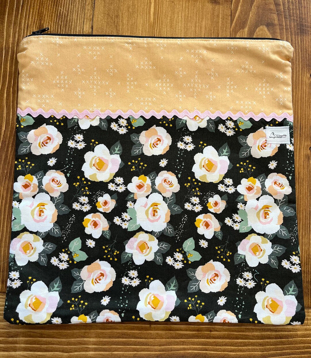 Fabric Cross Project Cross Stitch Project Bag, Floral Fabric With Yellow Accent Fabric - Etsy