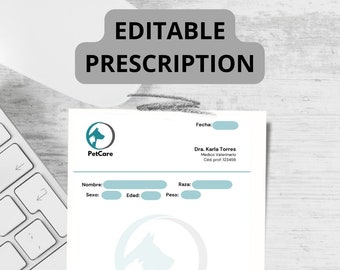 Recipe pad template, editable recipe book, editable veterinary recipe, printable pdf recipe, CANVA recipe form