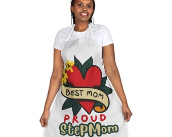 Best Mom Proud StepMom Mother's Day Gift for Mom Apron, 5-Color Straps (AOP)