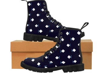 Men's Canvas Boots, Dark Fun Small Cubed Pattern