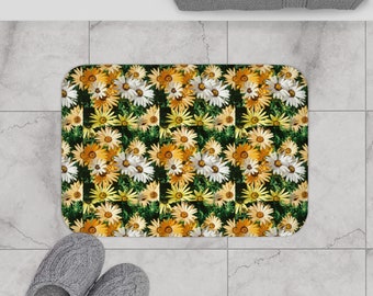 Tapis de bain, marguerites jaunes blanches