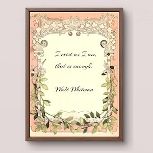 Walt Whitman Quote Card stampabile, bordo floreale vintage originale, regalo per lettore, decorazione ispiratrice della letteratura americana, download digitale